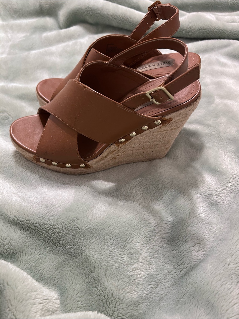 Steve Madden Brown Crisscross Espadrille Wedge Sandals - Picture 4 of 5
